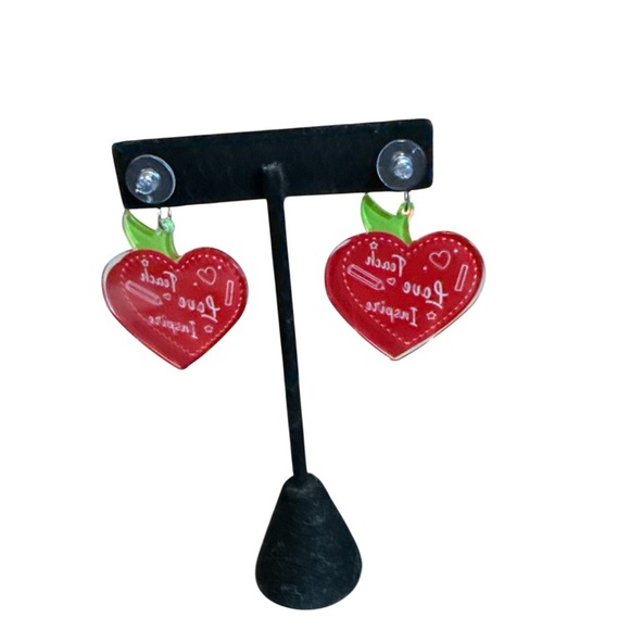 3/$20 Red Heart Teacher Earrings - Picture 5 of 7